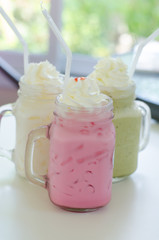 Set of different Asian soft drink,  Thai iced milk, Thai iced gr