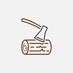 ax and wood line icon, outline vector logo illustration, linear pictogram isolated on white