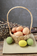 Wicker basket with eggs