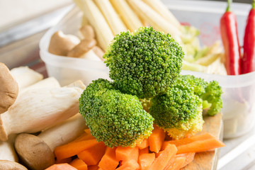 Many kind of vegetables in the kitchen