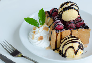 Strawberry Chocolate Honey Toast with Ice Cream