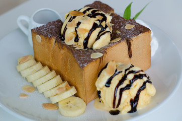 Banana Chocolate Honey Toast with Ice Cream