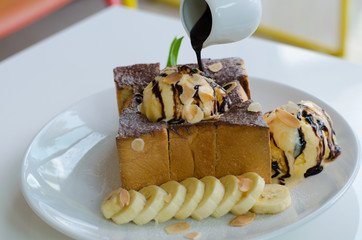 Banana Chocolate Honey Toast with Ice Cream