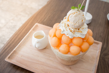 Dessert, Cantaloupe melon Ice cream or Bingsu.
