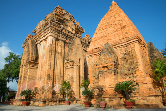Ancient Cham towers temple complex Po Nagar closeup. Nha Trang, Vietnam