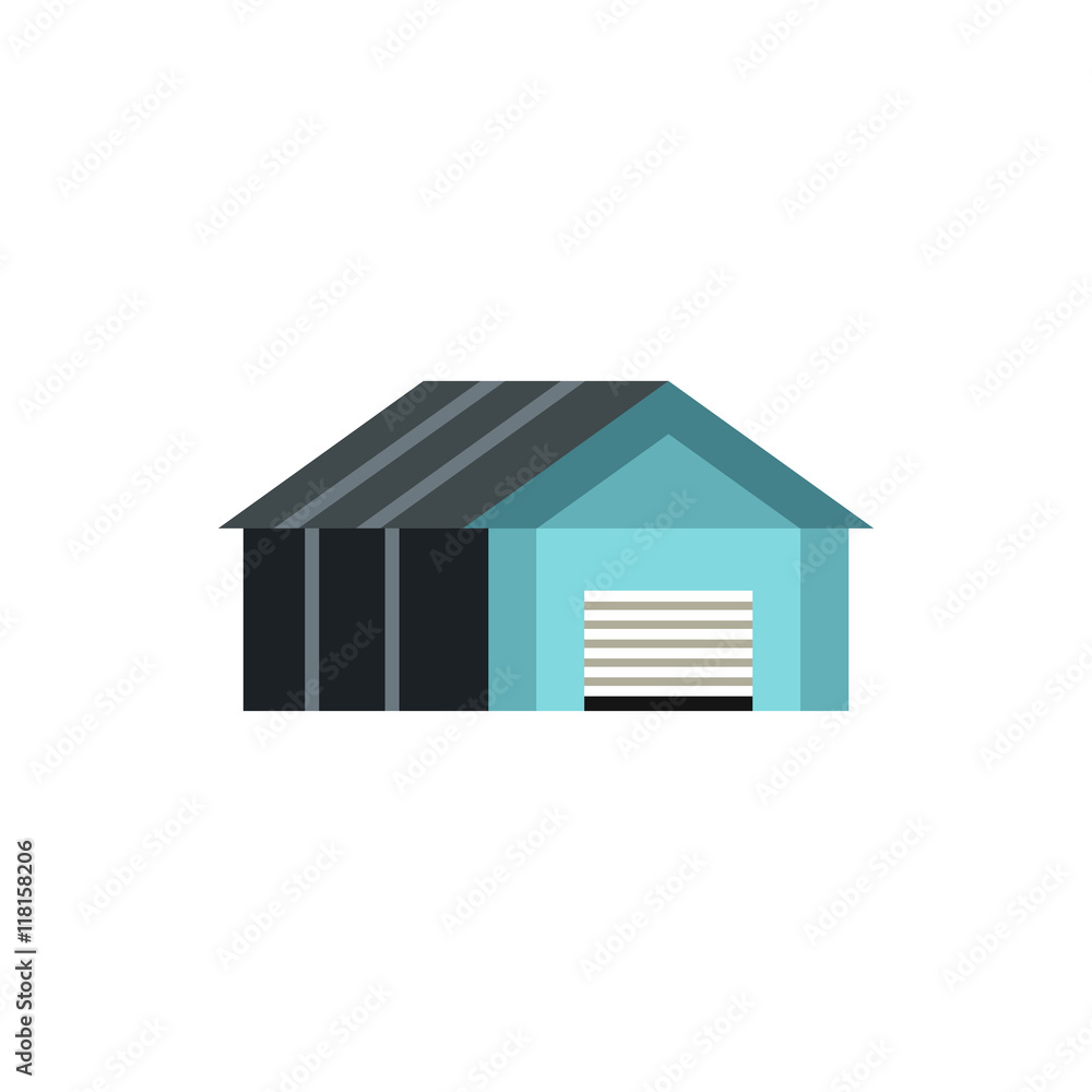 Poster garage with automatic gate icon in flat style isolated on white background. building symbol