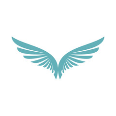 Two blue wing icon in flat style isolated on white background. Flying symbol