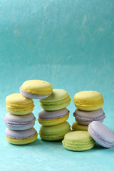 Sweet french desserts, colourful macaroons