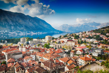 Naklejka na ściany i meble Nice view of the town of Kotor, Montenegro, and the bay