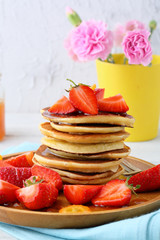 Pancakes with fresh strawberry