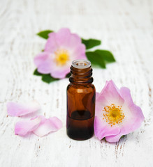 essential oil in glass bottles