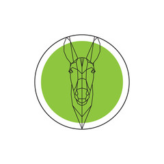 Donkey head on green round  logo. Vector illustration.