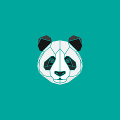 Polygonal black and white abstract panda head on green background. Vector illustration. Web design page icon element.