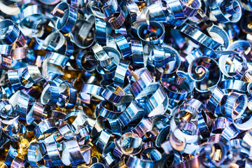 Blue metal shavings. Industrial abstract background.