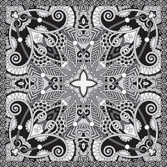 black and white authentic silk neck scarf or kerchief square pat