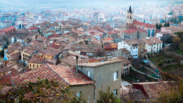 view of old Catalan town in sunset. Berga