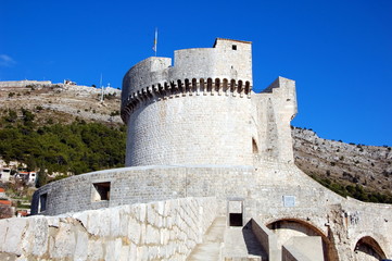Fototapeta na wymiar Medieval tower on city walls of Dubrovnik, Croatia