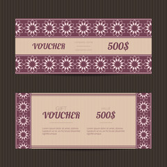 Vector illustration of gift voucher template collection. Elegant voucher tickets. Voucher sale coupon.