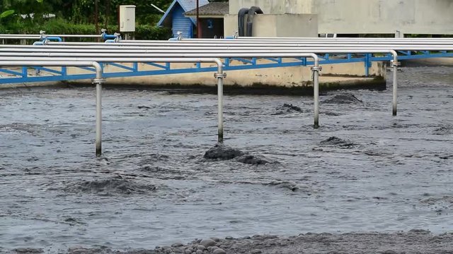 Water treatment tank with waste water with aeration process.