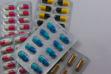 colorful  capsule Panel drug on white  background