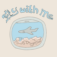 airplane window hand drawn
