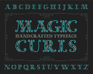 Vintage decorative hand made font "Magic curls" with ornate frame