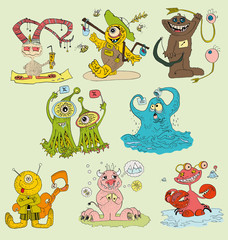 Obraz premium the monsters vector set hand drawing isolated