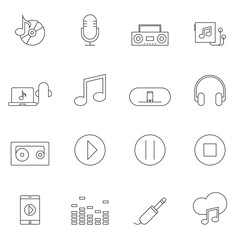 Outline music icon set isolated on white background