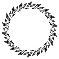 Round floral silhouette frame. Vector clip art.