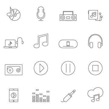 Outline music icon set isolated on white background