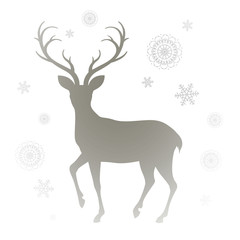 Vector Illustration of a Reindeer Silhouette and Snowflakes