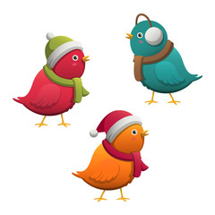 Fototapeta premium Vector Illustration of Colorful Cute Little Cartoon Winter Birds