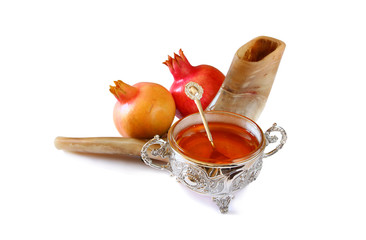 Rosh hashanah (jewish New Year) concept. Traditional symbols