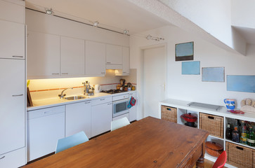 Kitchen, old wooden dining table
