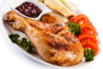 Roasted chicken legs and vegetables 