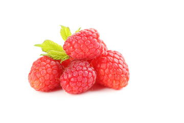 Red raspberries isolated on a white