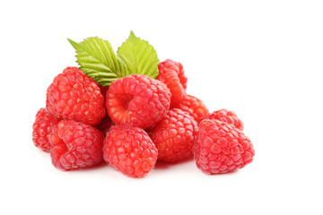 Red raspberries isolated on a white