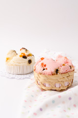 Thai dessert, Thai steamed cup cake or cotton wool cake with fab