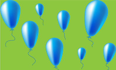 Obraz premium Lots of shiny blue balloons on green background. Illustration can be used for postcard or create a festive advertising