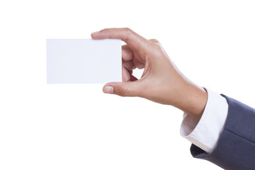 Businessman showing and handing a blank business card, isolated on white background. with using path 