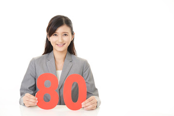 数字を持つ女性