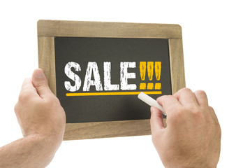Hand writing SALE!!! on chalkboard