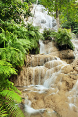 waterfall in  deep forest on mountain