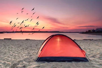 Photo sur Plexiglas Rose  Camping en vacances à la plage