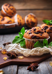 Homemade chocolate chip muffins for breakfast