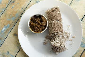 South Indian Steamed Brown Rice Cake (Puttu) with Arabian Camel Roast
