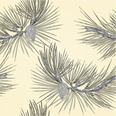 Seamless texture Pine branch and pine cone as vintage engraving vector illustration