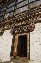 Painting and wood work of windows and door at Tashi Cho Dzong, Thimphu, Bhutan