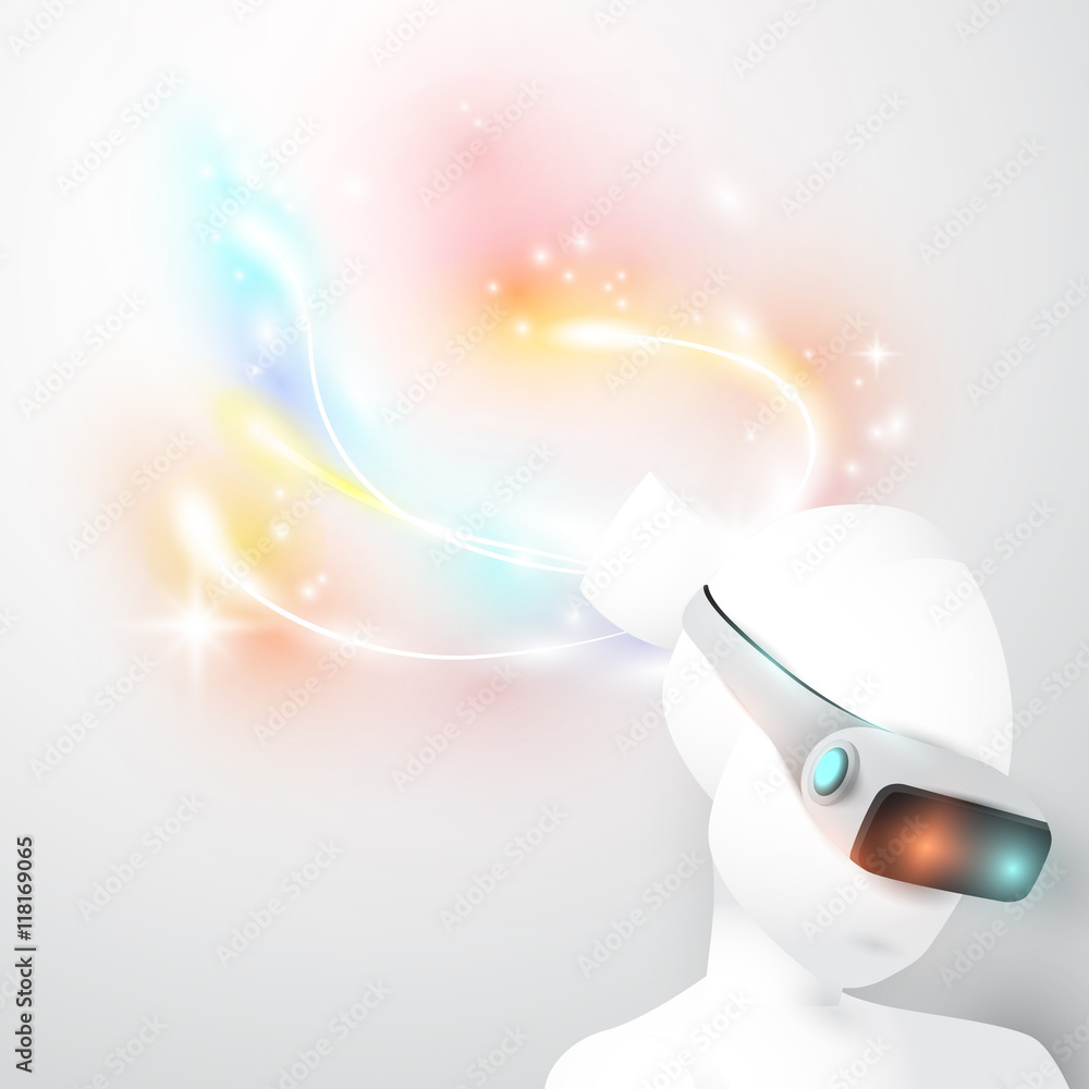Poster robot using virtual reality headset and lighting out back head.