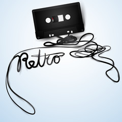 Retro cassette back color white Audio tape tranform Retro text s
